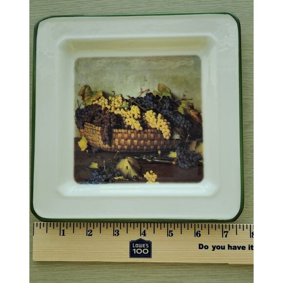 PLATE-BRUNELLI-Bread-Cheese-Square-Made in Italy-Grapes in Basket - Picture 7 of 8